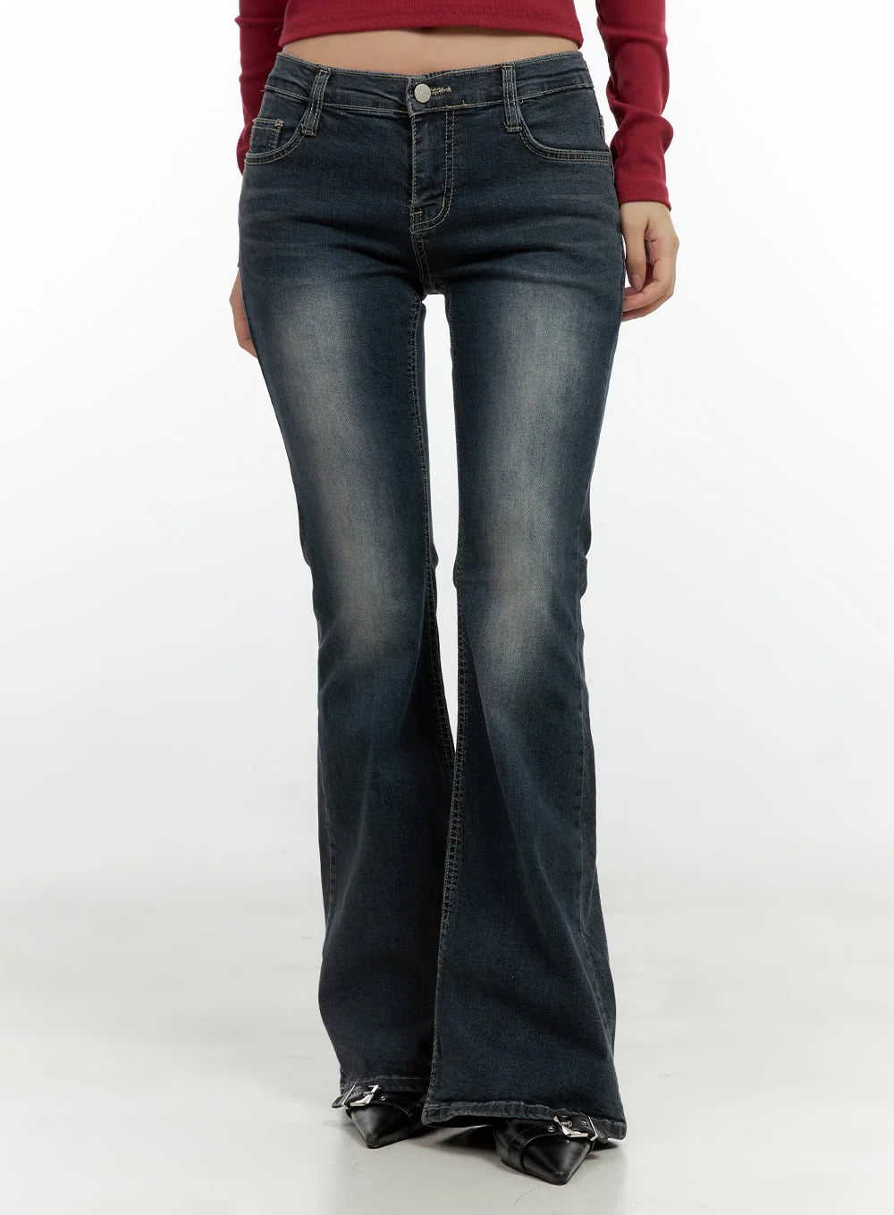 Ingrid Low-Rise Washed Flared Denim Jeans CN404