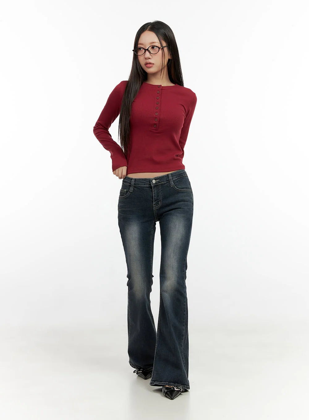 Ingrid Low-Rise Washed Flared Denim Jeans CN404