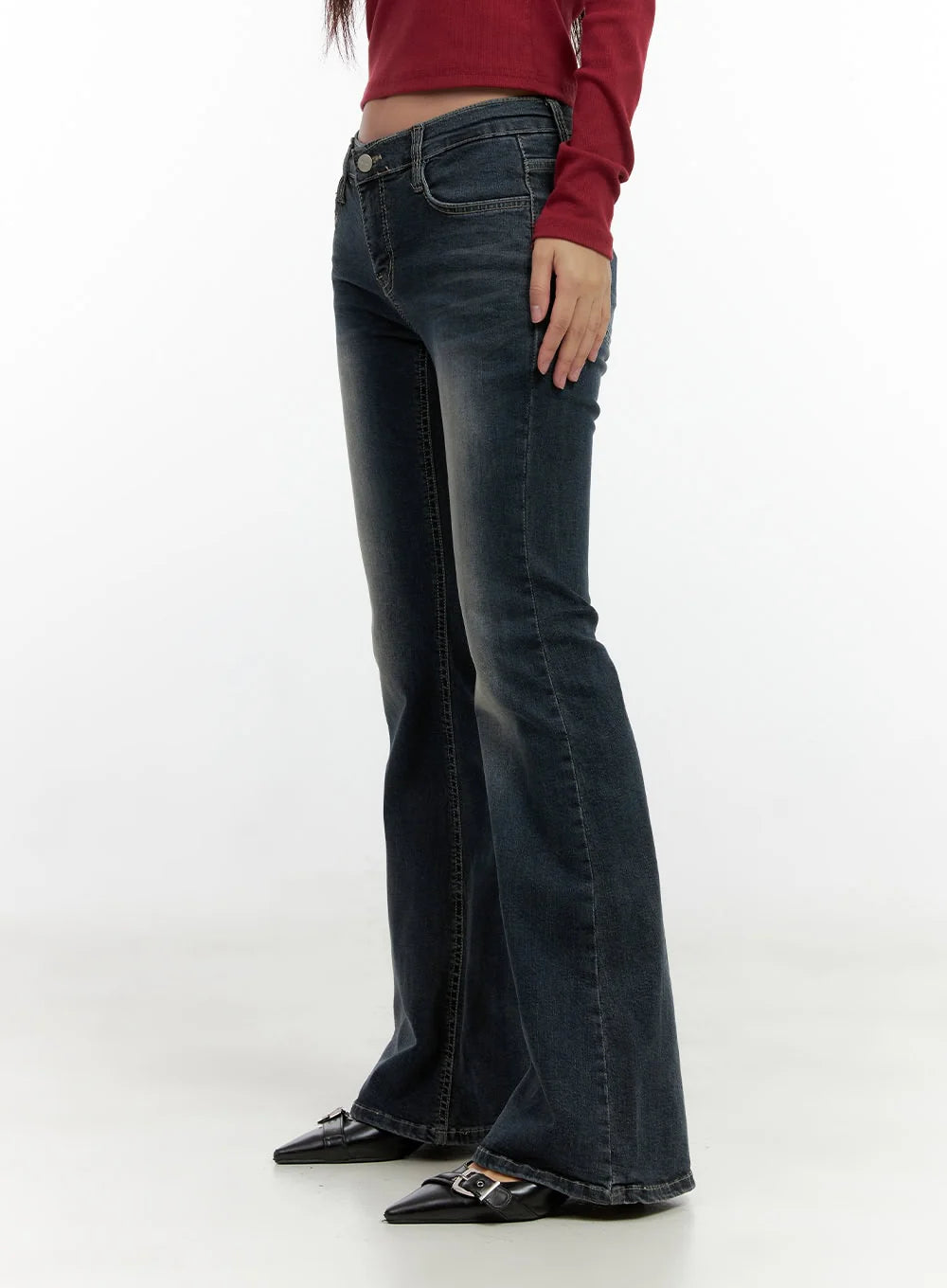 Ingrid Low-Rise Washed Flared Denim Jeans CN404