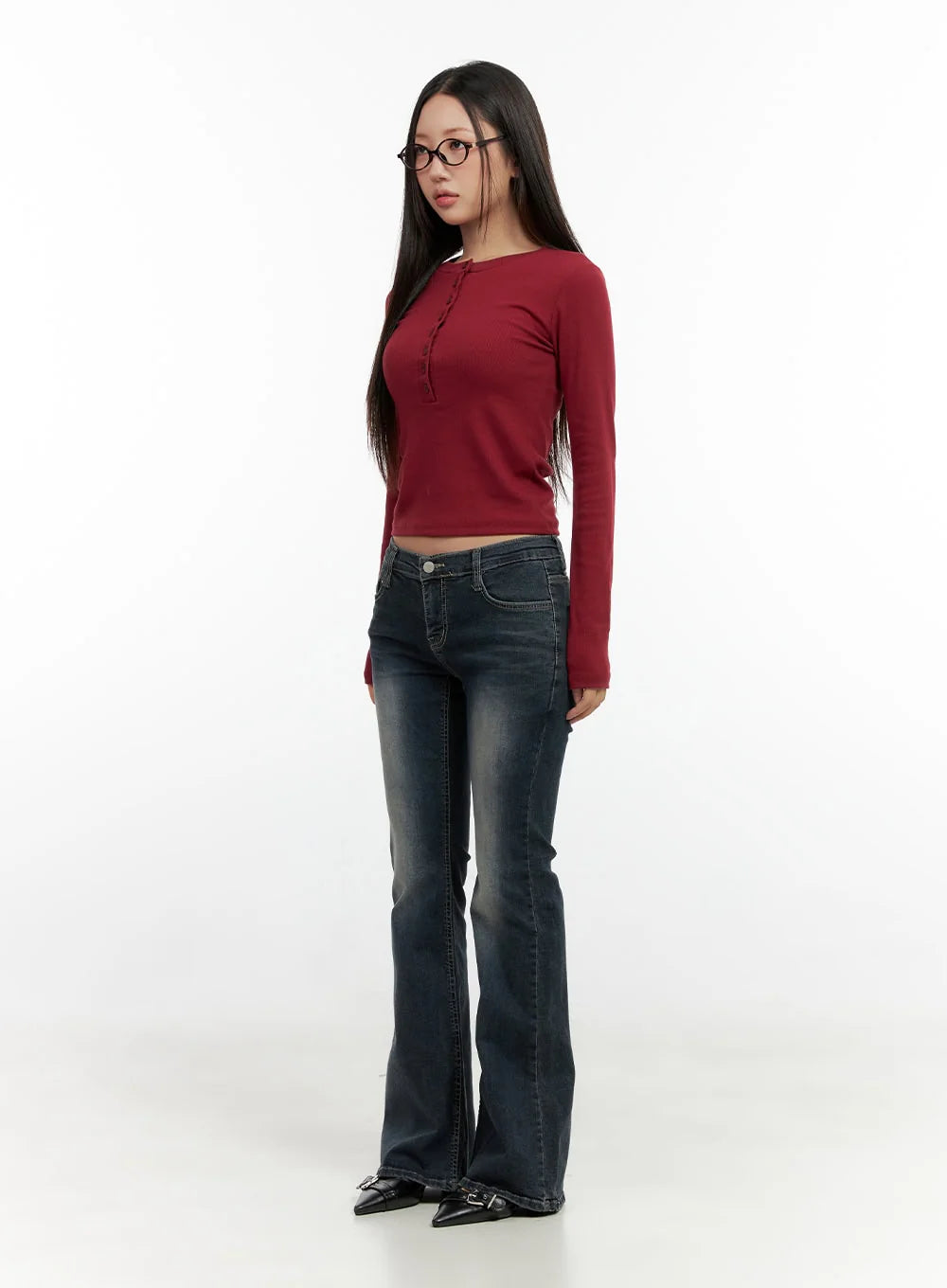 Ingrid Low-Rise Washed Flared Denim Jeans CN404