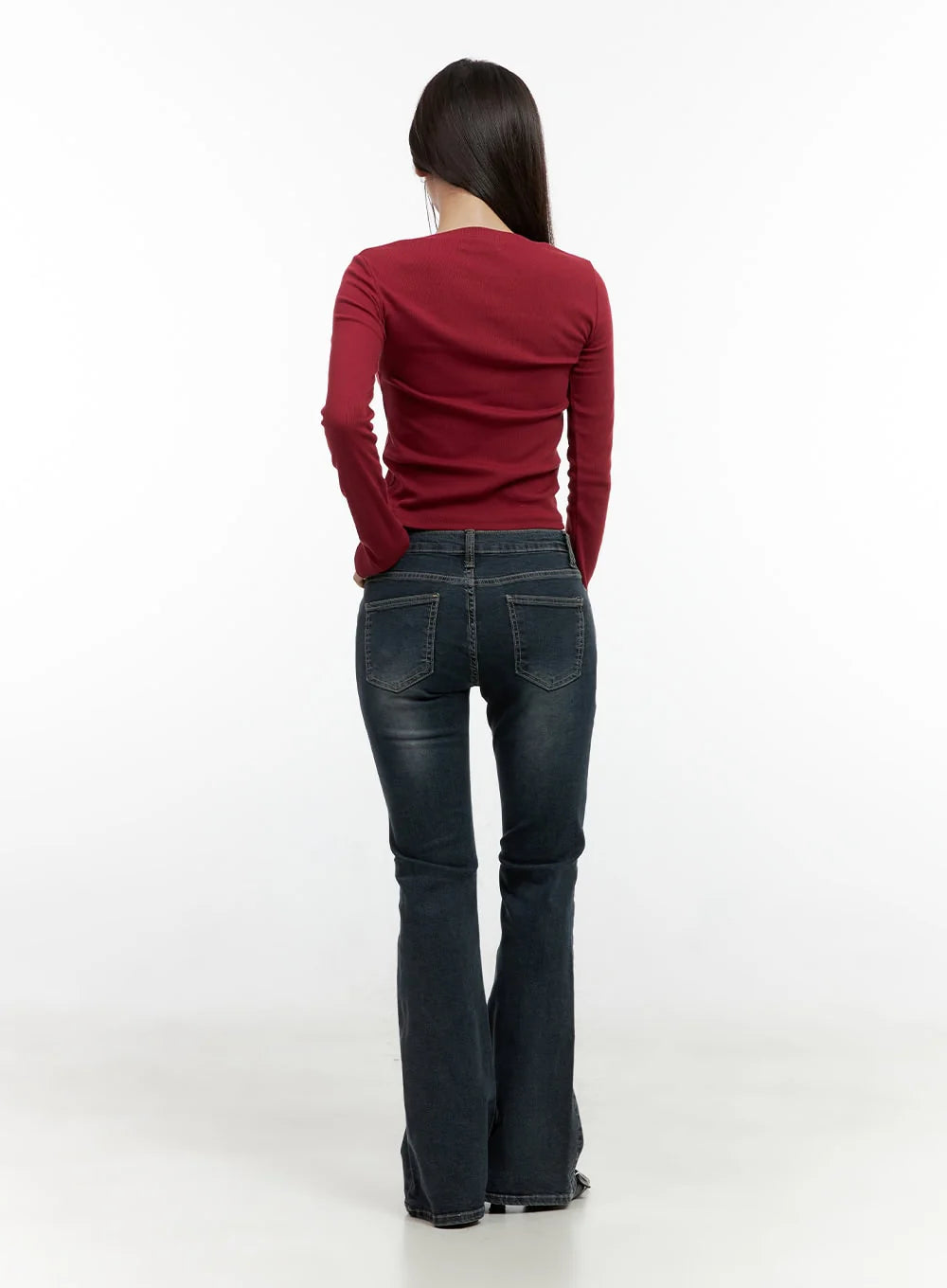 Ingrid Low-Rise Washed Flared Denim Jeans CN404