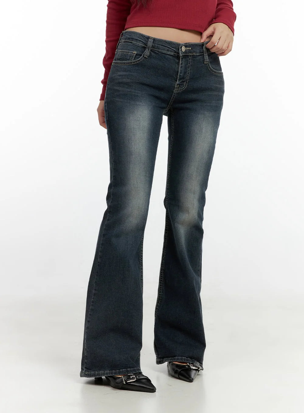 Ingrid Low-Rise Washed Flared Denim Jeans CN404