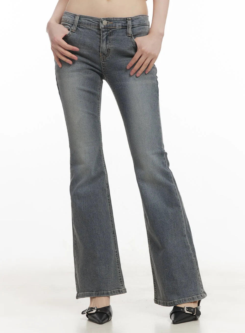 Rachel Washed Bootcut Jeans with Hip Pads CF518