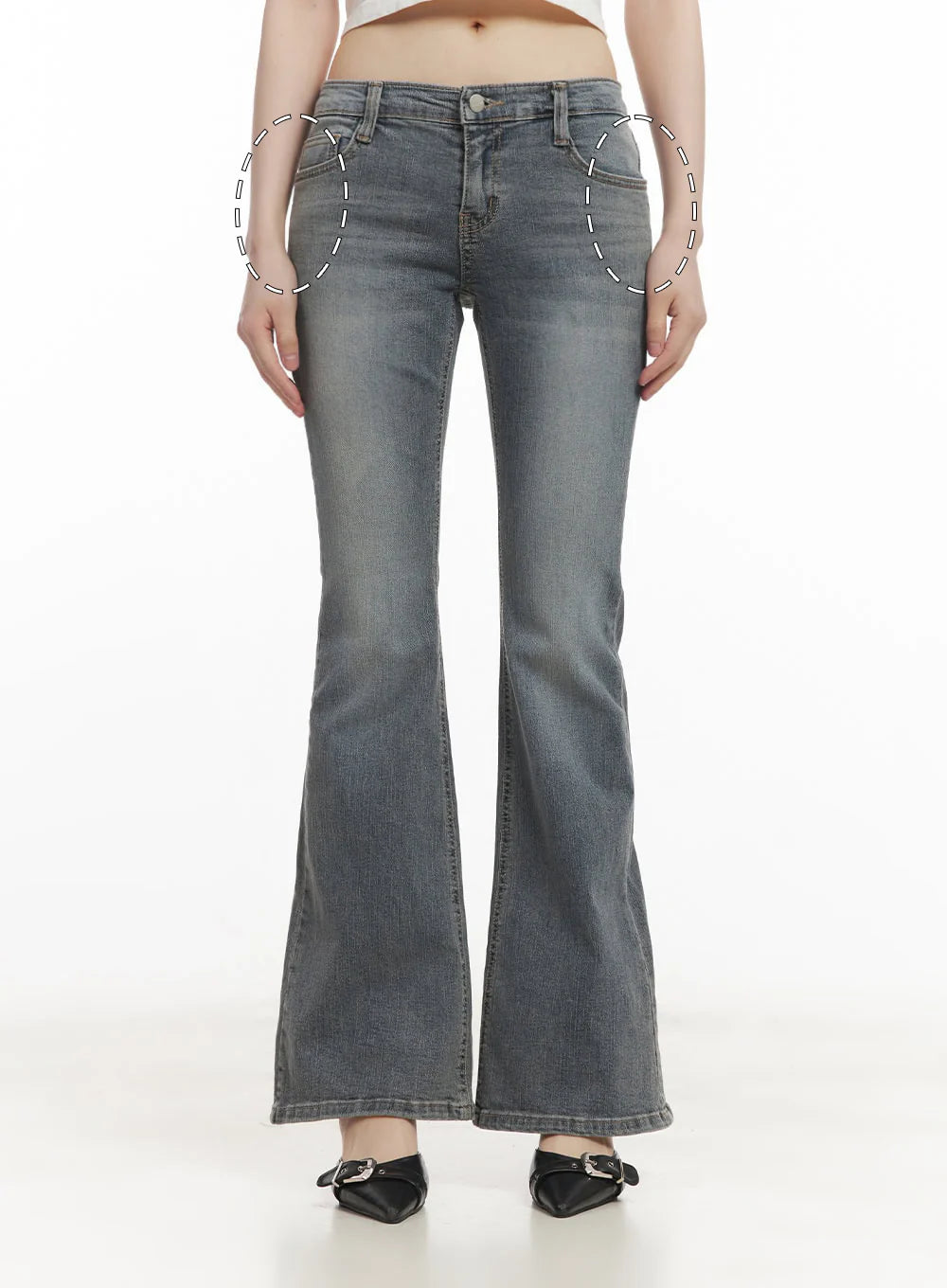 Rachel Washed Bootcut Jeans with Hip Pads CF518