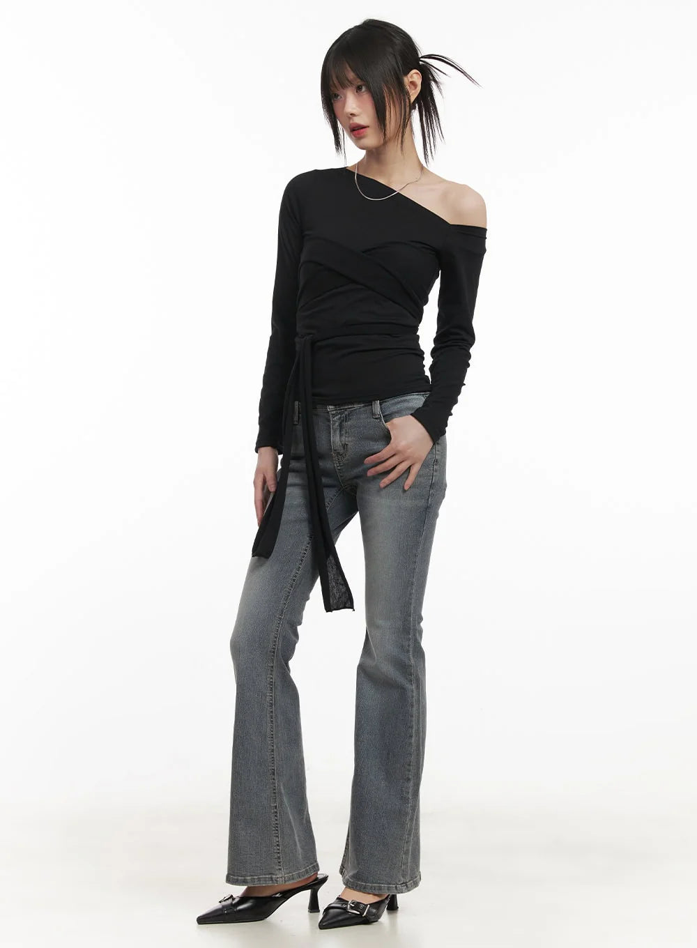 Rachel Washed Bootcut Jeans with Hip Pads CF518